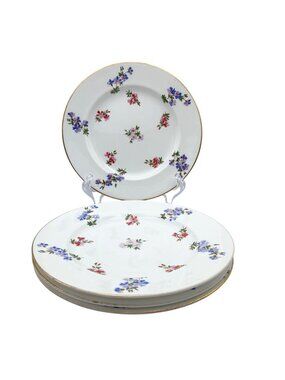 Spode Copeland 4687 Blue Pink Floral  9" Plates  Set Of 4 For Gilman Collamore